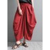 Women Red Pockets Cotton Linen Big crotch pants Summer Pants