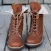 Large Size Women Comfy Warm Lined Lace  up Casual Brown Tooling Boots